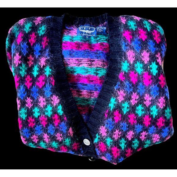 Best American Clothing Co Cardigan Medium Wool Blend Black Geometric Vin… - Picture 5 of 12